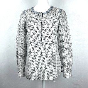 Boden Alexa 100% Cotton White Navy Blue Polka Dot Popover Top Shirt Sz 2